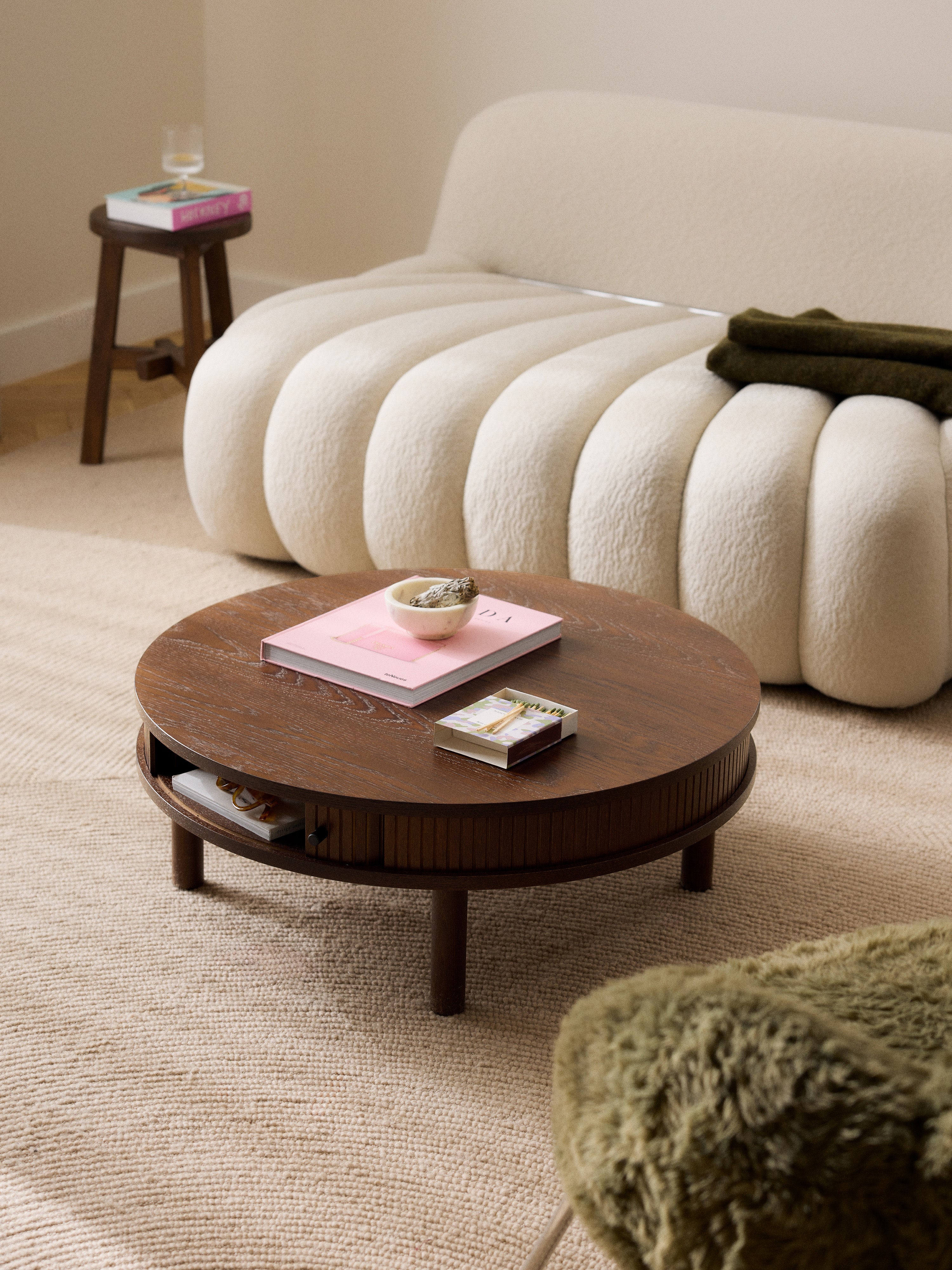 Calary Coffee Table with Fluted Front, Ø 80 cm