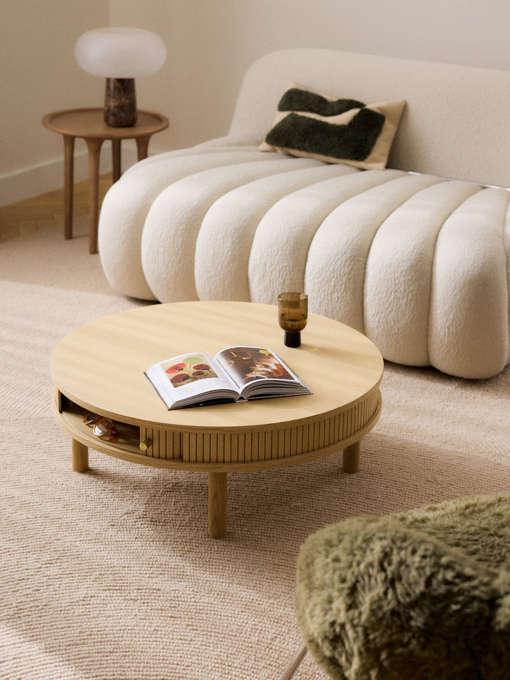 Calary Coffee Table with Fluted Front, Ø 80 cm