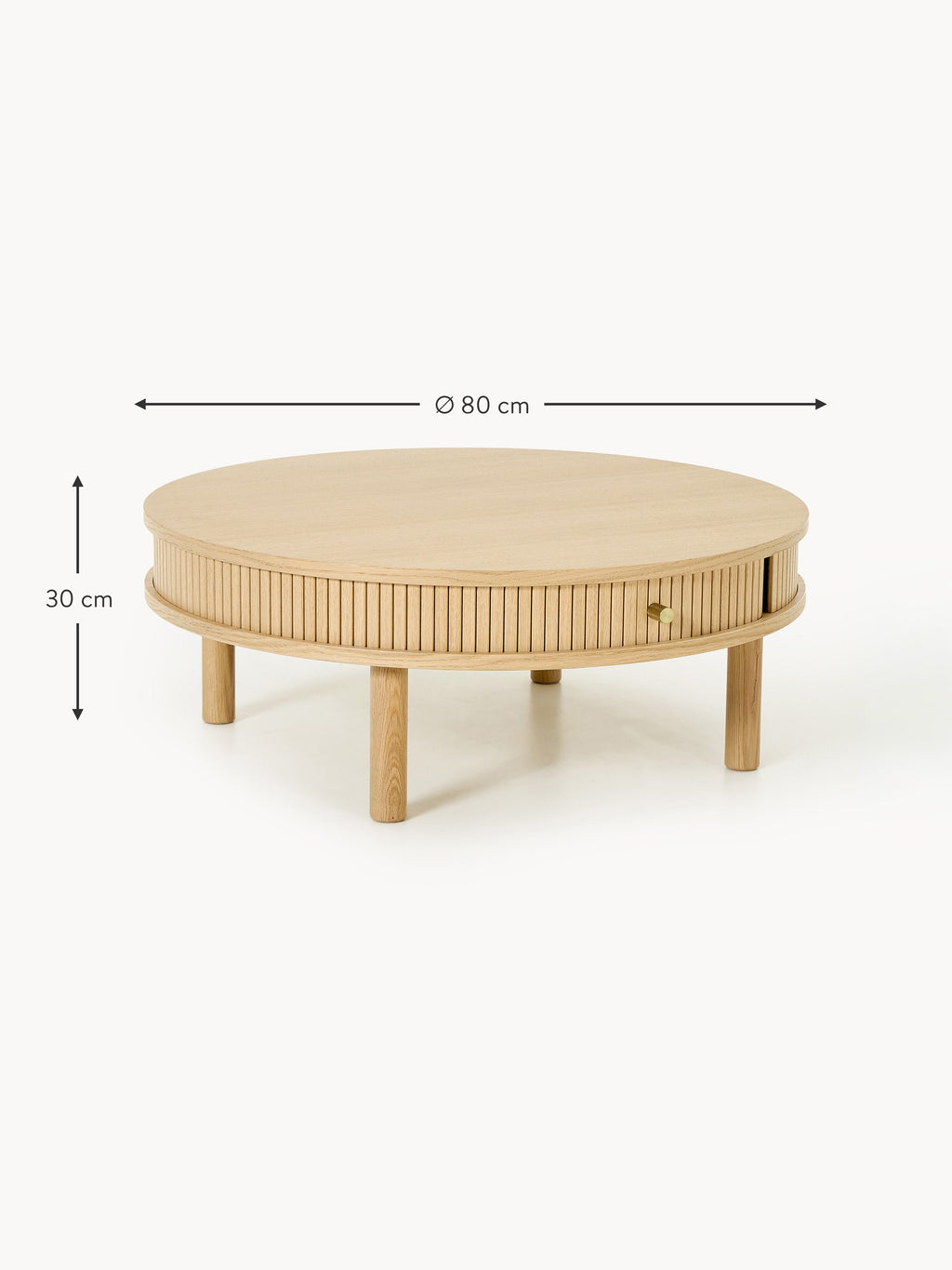 Calary Coffee Table with Fluted Front, Ø 80 cm