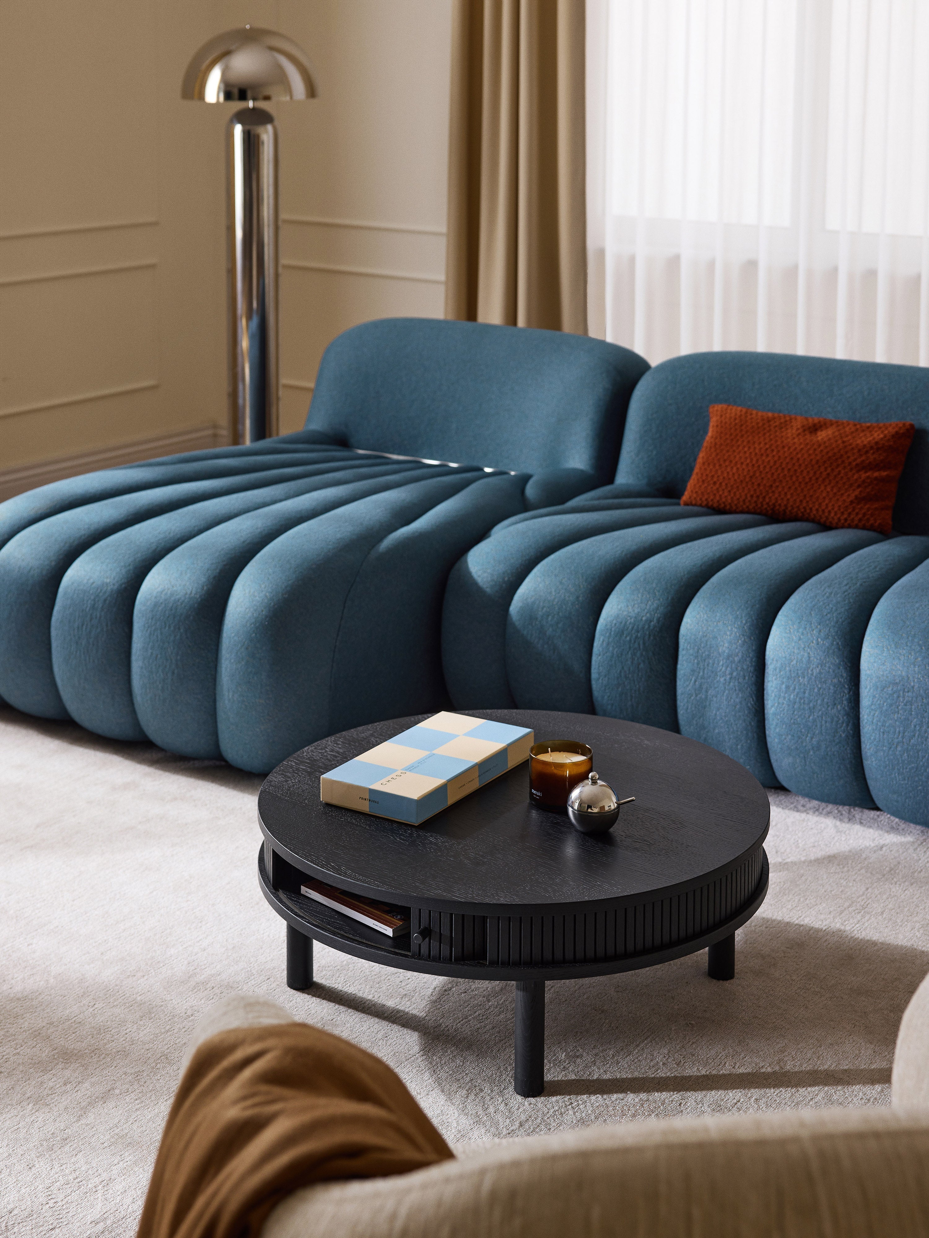 Calary Coffee Table with Fluted Front, Ø 80 cm